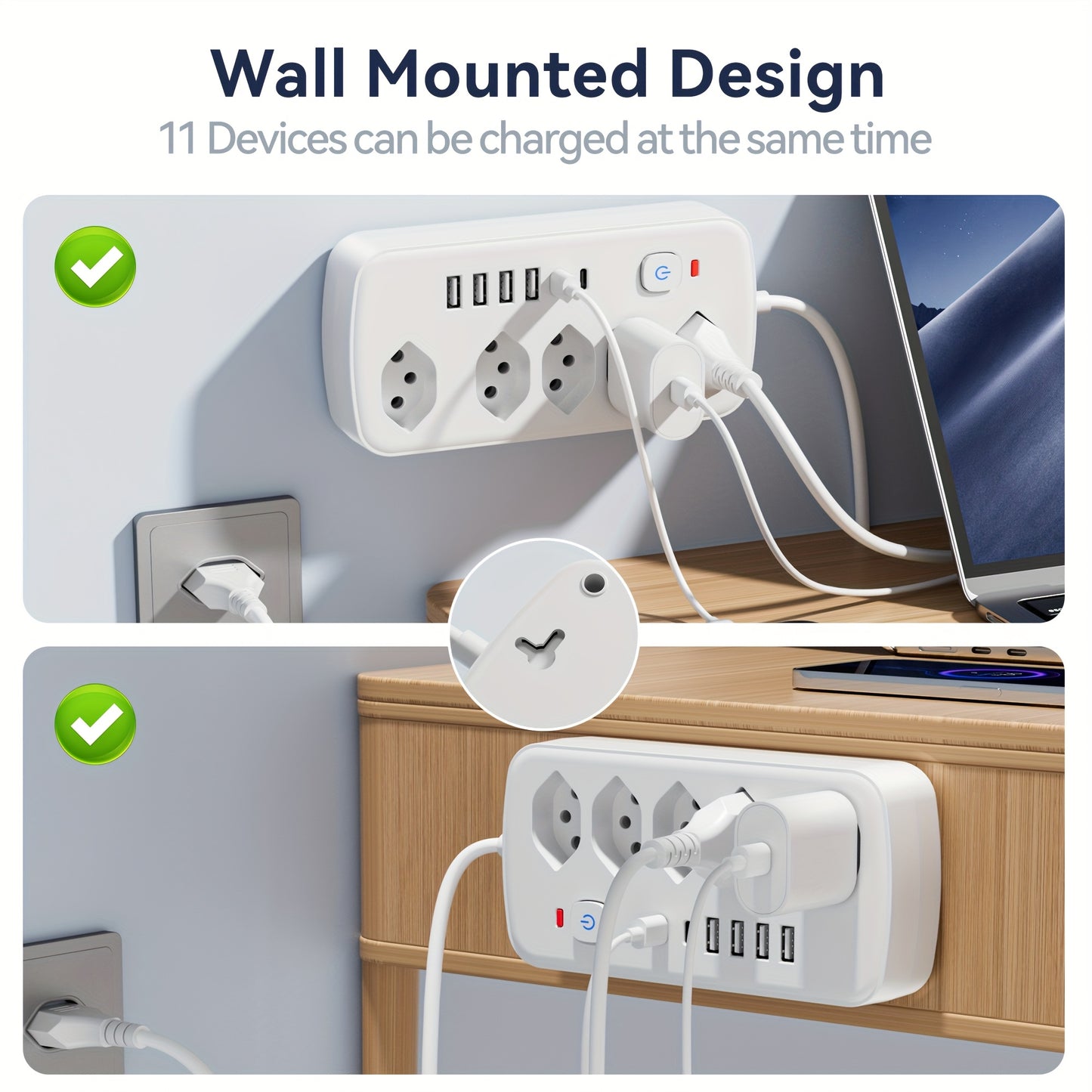 USB & AC Steckdosenleiste 11-in-1 – ideal für Zuhause, Büro & Studentenwohnheim