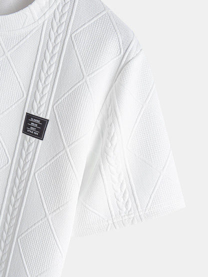 Kurzes Geometrisches Jacquard T-Shirt mit Bogen-Saum