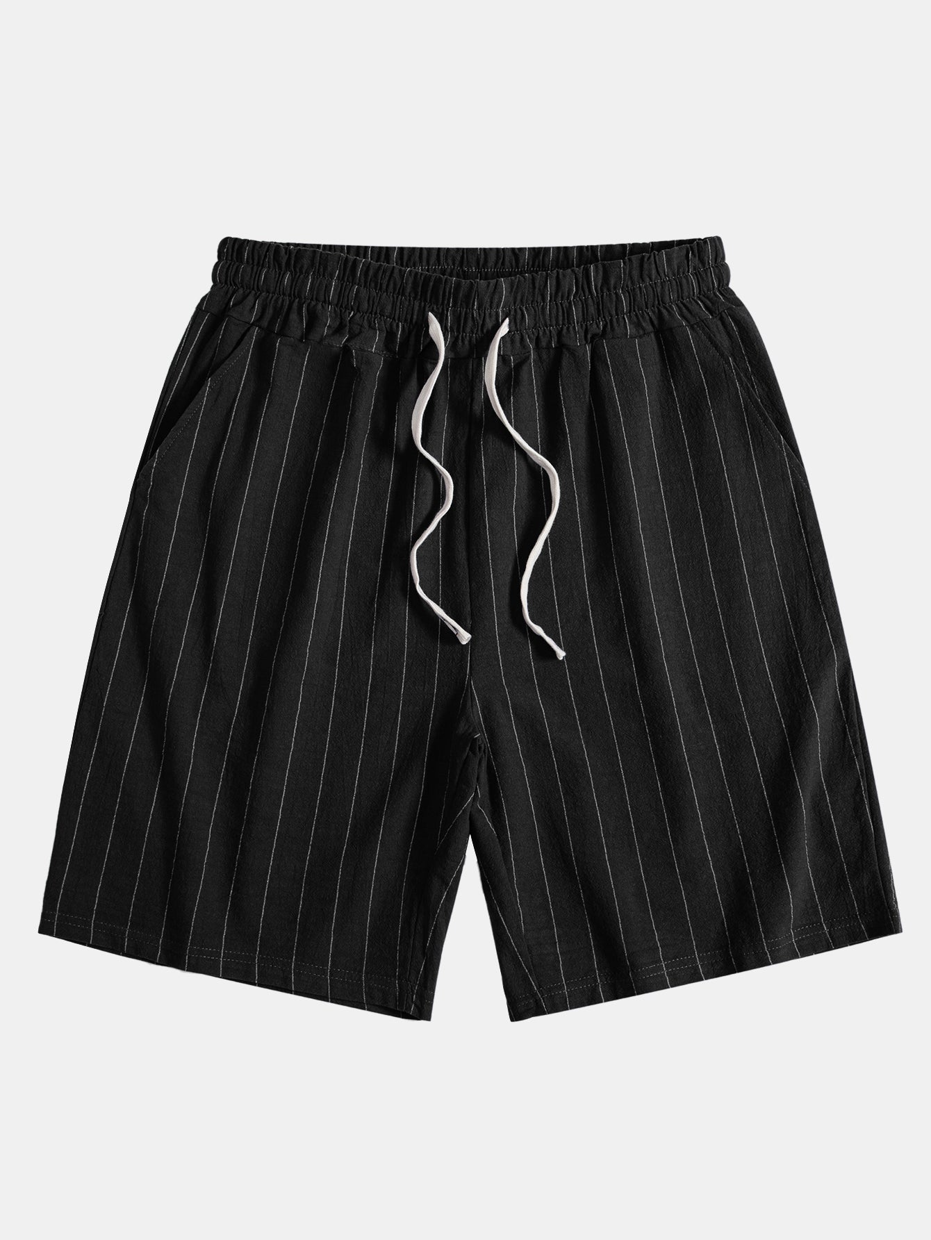 Gestreiftes Hemd in Leinenoptik mit Knöpfen und Shorts mit Kordelzug