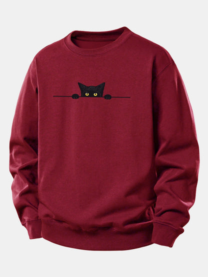 Lockerer Schnitt Sweatshirt mit schwarzem Katzenmotiv