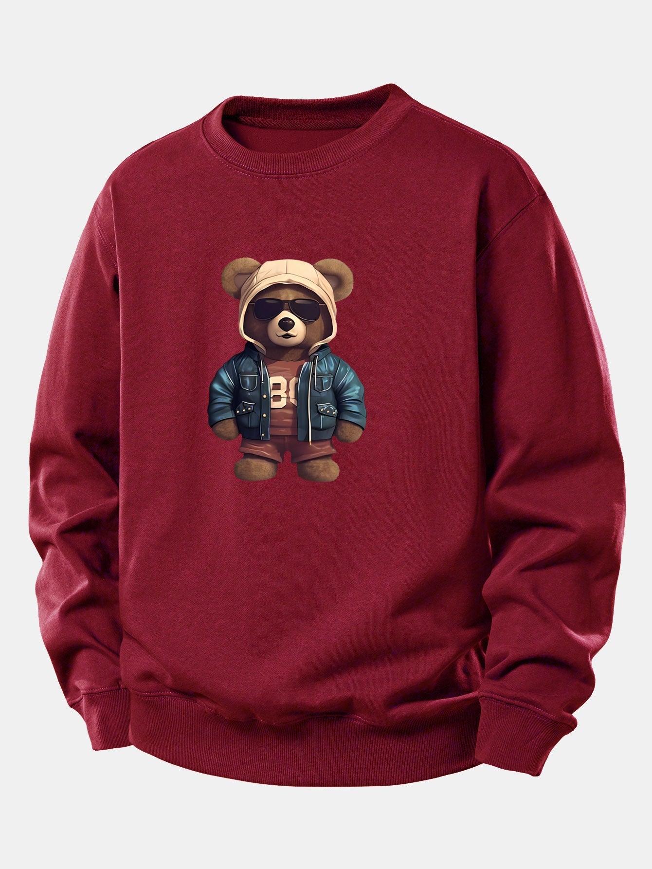 Bär im Lederjacken-Druck Relax Fit Sweatshirt