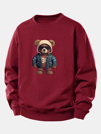Bär im Lederjacken-Druck Relax Fit Sweatshirt