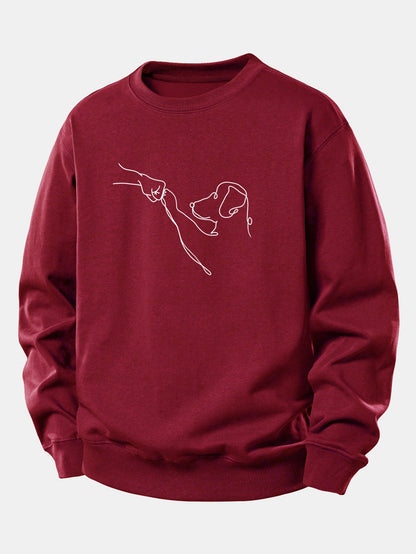 Entspanntes Sweatshirt mit Hund Linienzeichnung