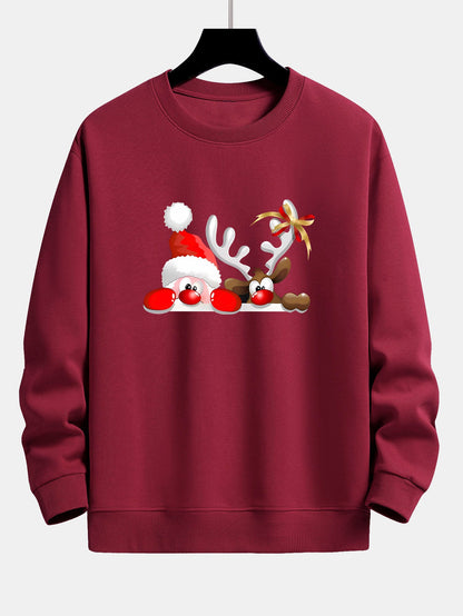 Lockeres Sweatshirt mit Weihnachtsmann- und Rentier-Print