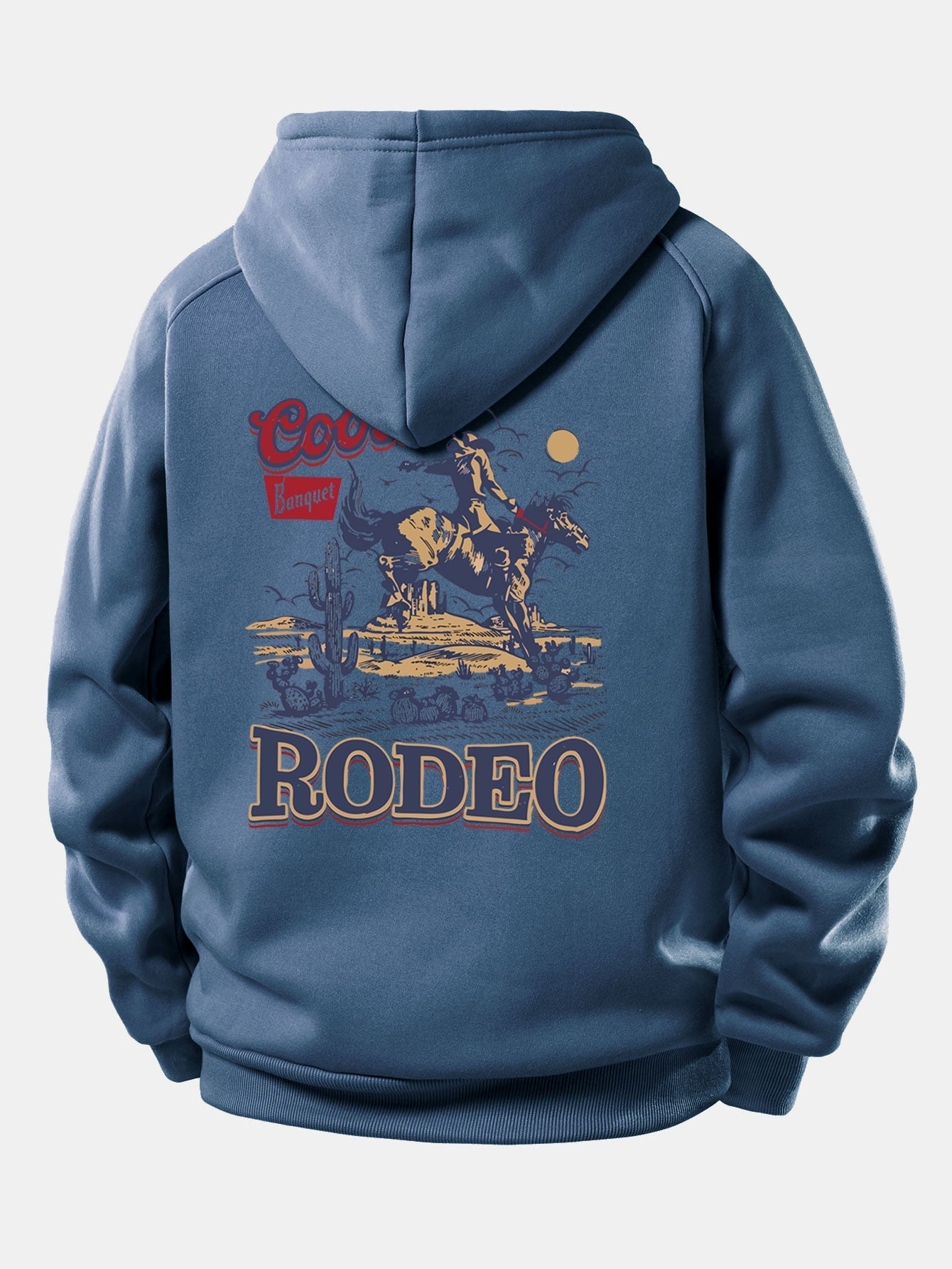 Western Cowboy Print Hoodie with Drawstring
