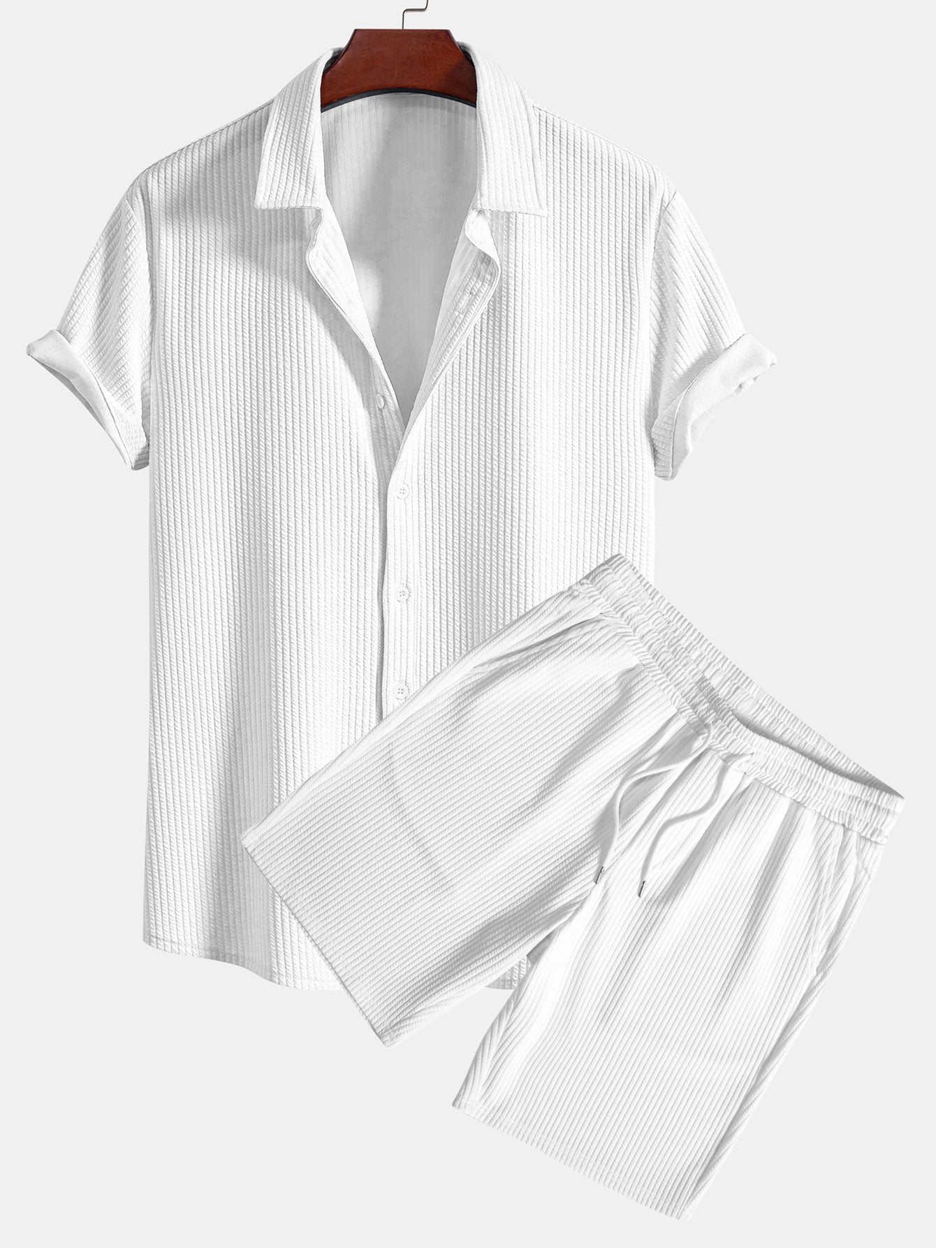 Muscle Fit Ripped Button-Up Shirt & Shorts Set