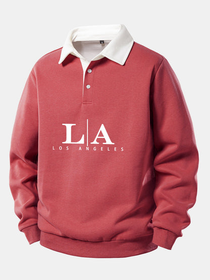 Los Angeles Print Kontrast Poloshirts Kragen Sweatshirt
