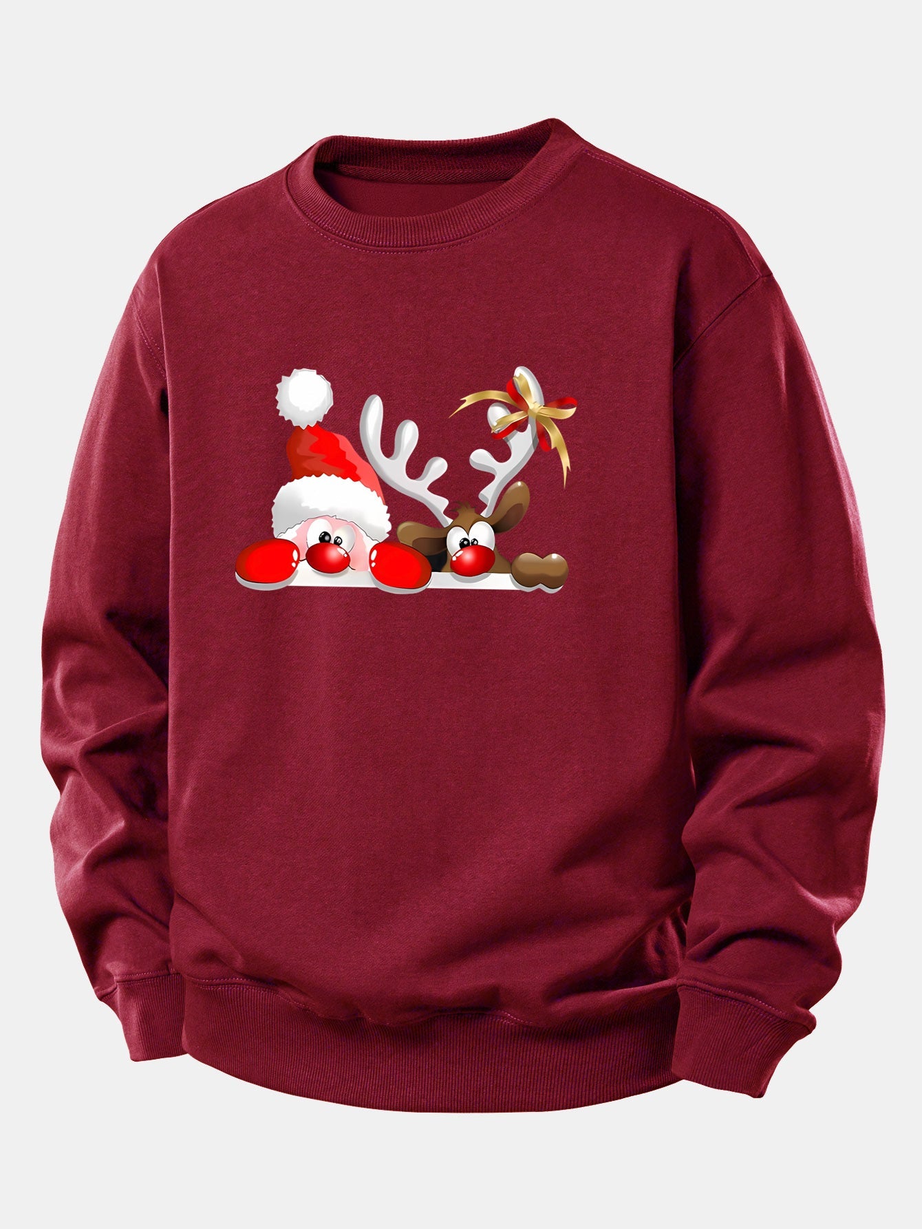 Locker sitzendes Sweatshirt mit Weihnachtsmann- und Rentierdruck