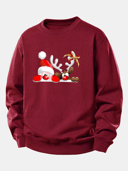 Locker sitzendes Sweatshirt mit Weihnachtsmann- und Rentierdruck