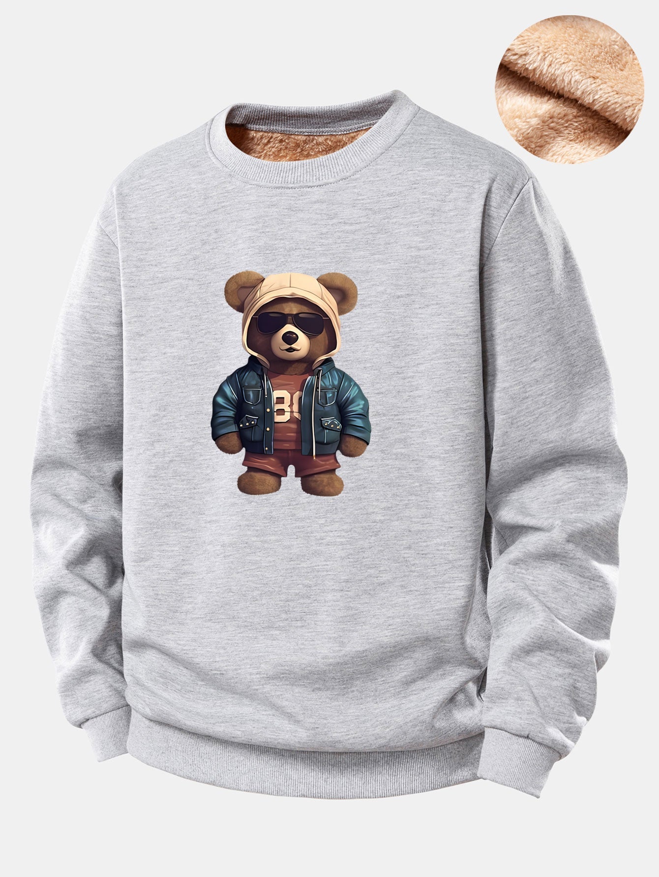 Bär im Lederjacken-Druck Teddy-Fleece-gefüttertes Sweatshirt