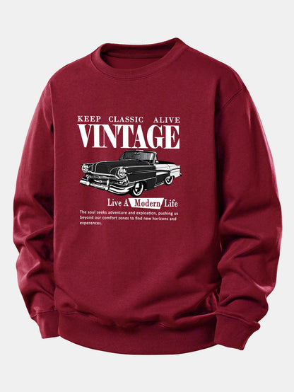 Vintage-Auto-Druck Sweatshirt mit lockerem Schnitt