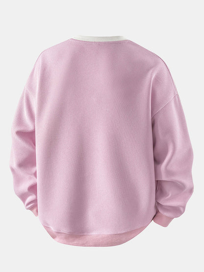Gestreiftes Waffel-Sweatshirt mit Rundhalsausschnitt für einen lässigen Look
