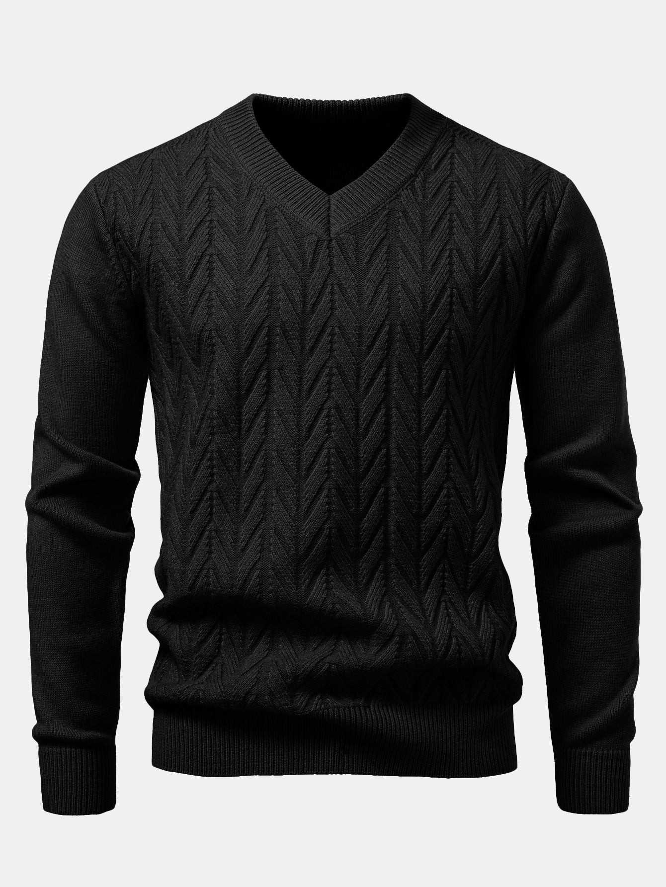 Robuster geometrischer V-Ausschnitt-Jacquard-Pullover