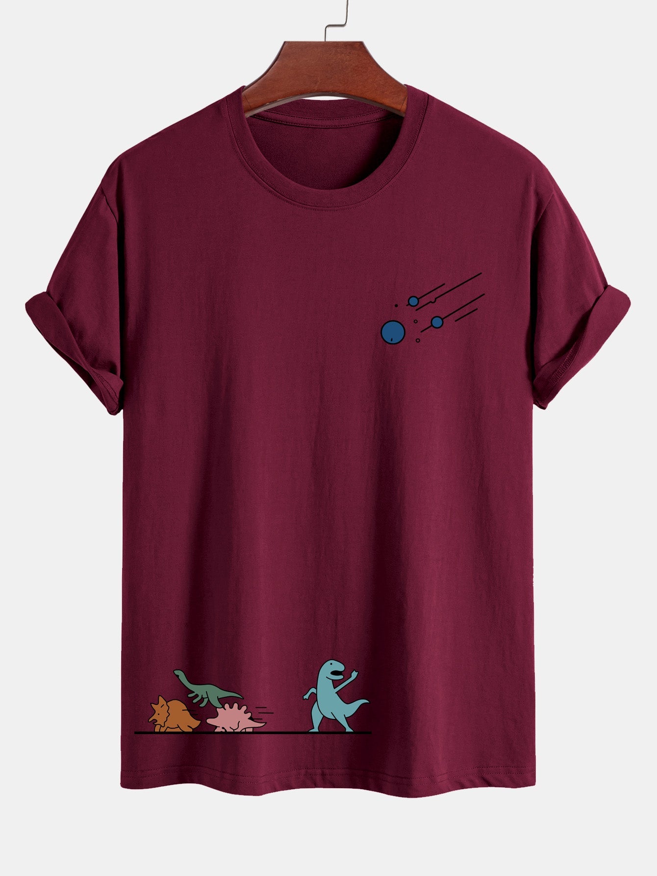 Regular Fit Cotton T-Shirt with Dinosaur Meteor Avoidance Print