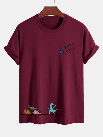 Regular Fit Cotton T-Shirt with Dinosaur Meteor Avoidance Print