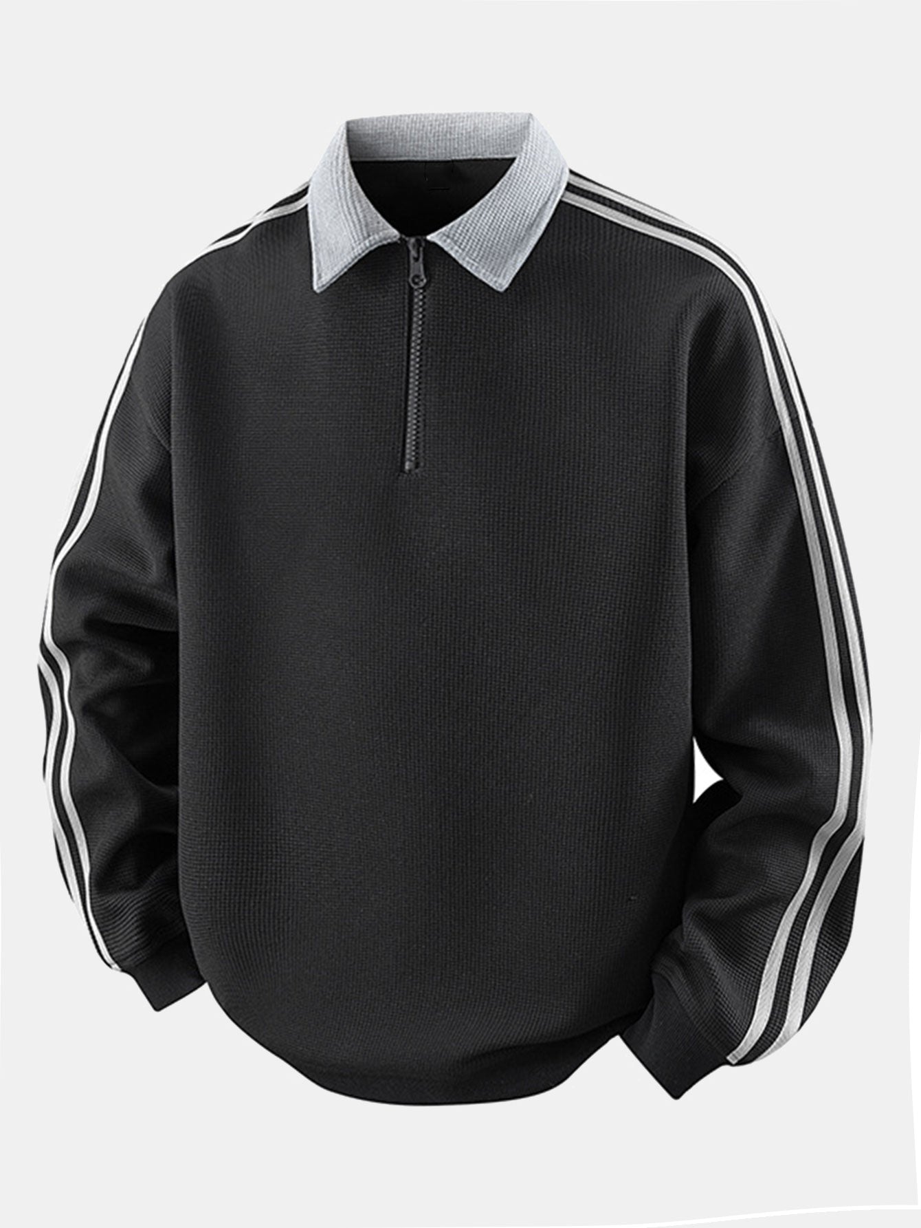 Gestreiftes Waffel-Poloshirt mit Rollkragen und Reißverschluss