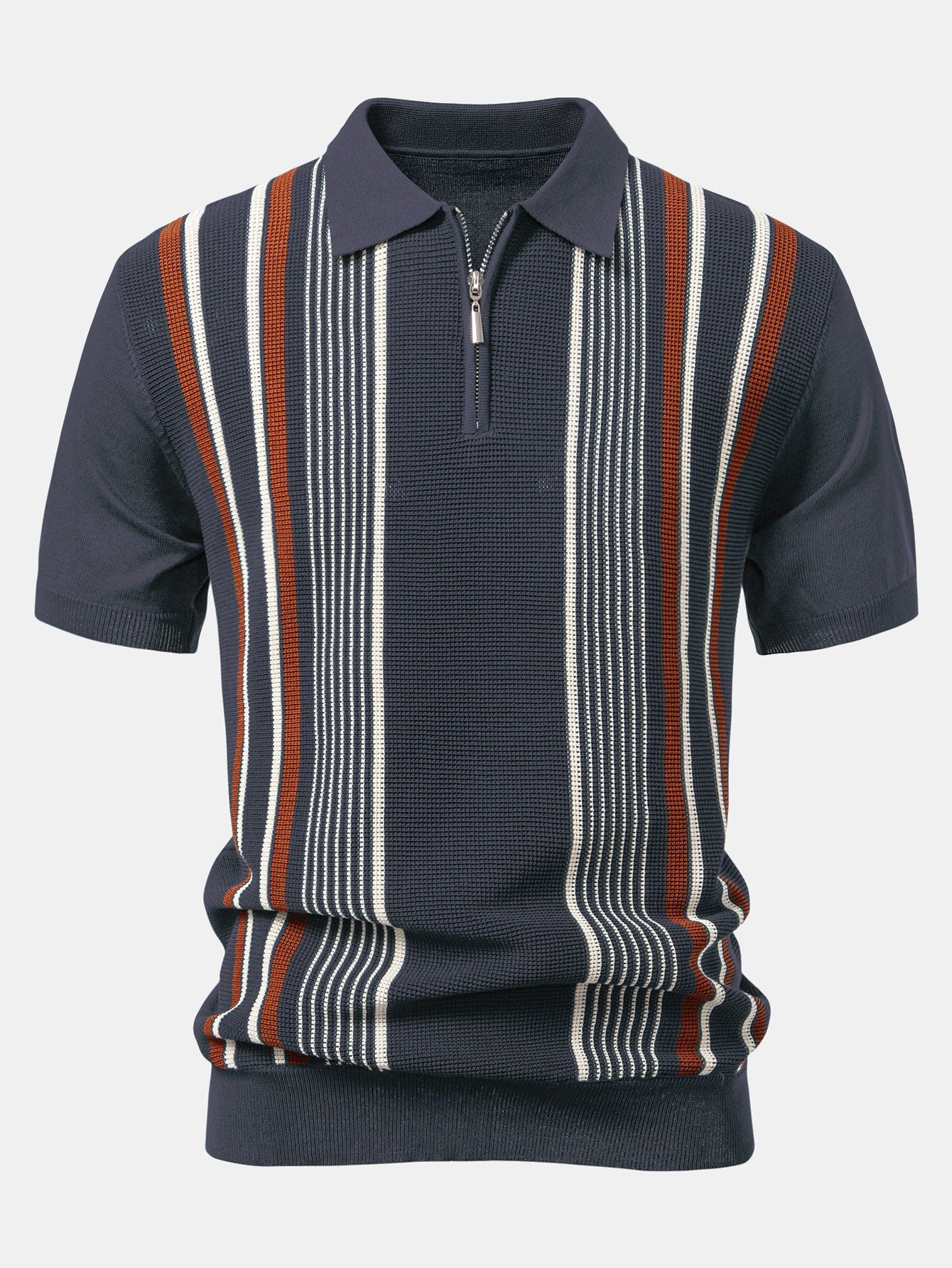 Gestreiftes Strick-Poloshirt mit Reißverschluss und gerade geschnittene Ripp-Hose