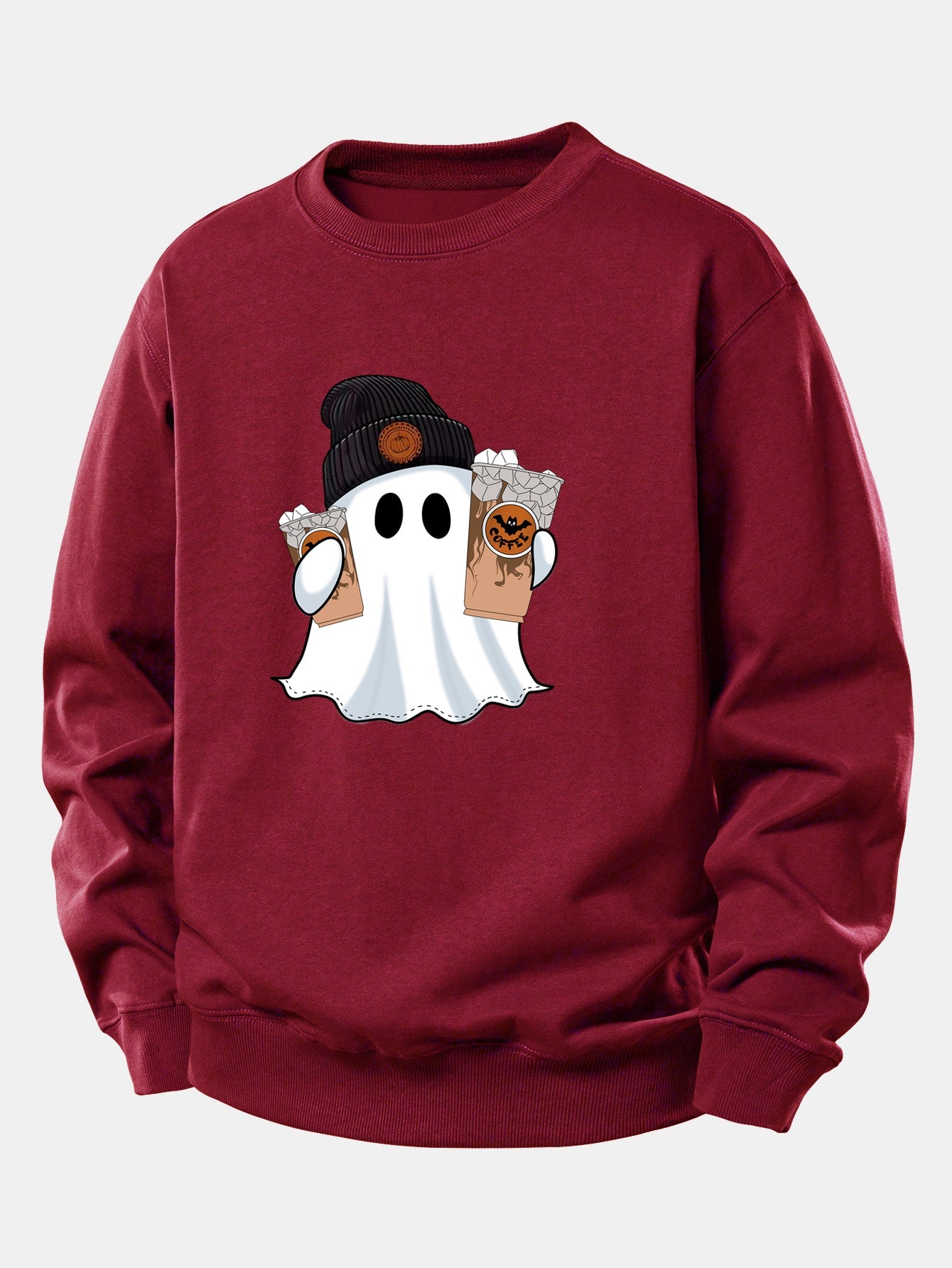 Halloween Geist Kaffee Grafik Sweatshirt mit lockerem Schnitt
