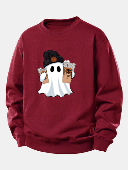 Halloween Geist Kaffee Grafik Sweatshirt mit lockerem Schnitt