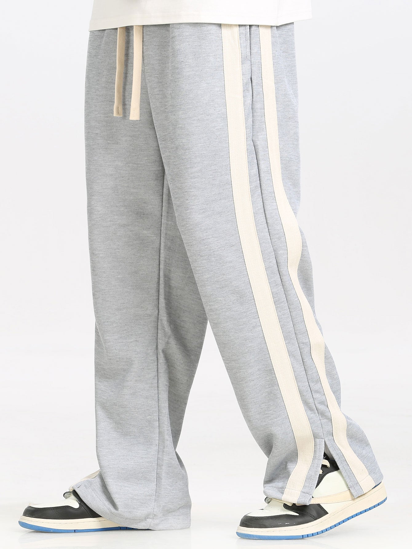 Relaxed Fit Farbblock Poloshirt mit Kragen, Sweatshirt und gestreifter Schlitzsaum-Hose