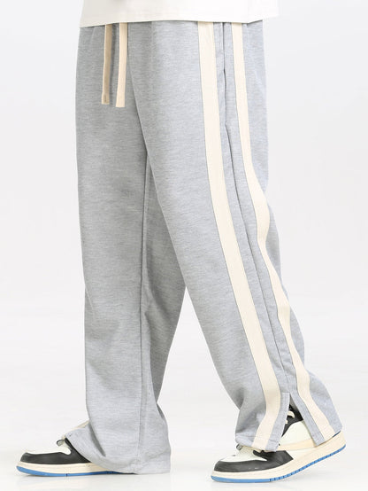 Relaxed Fit Farbblock Poloshirt mit Kragen, Sweatshirt und gestreifter Schlitzsaum-Hose