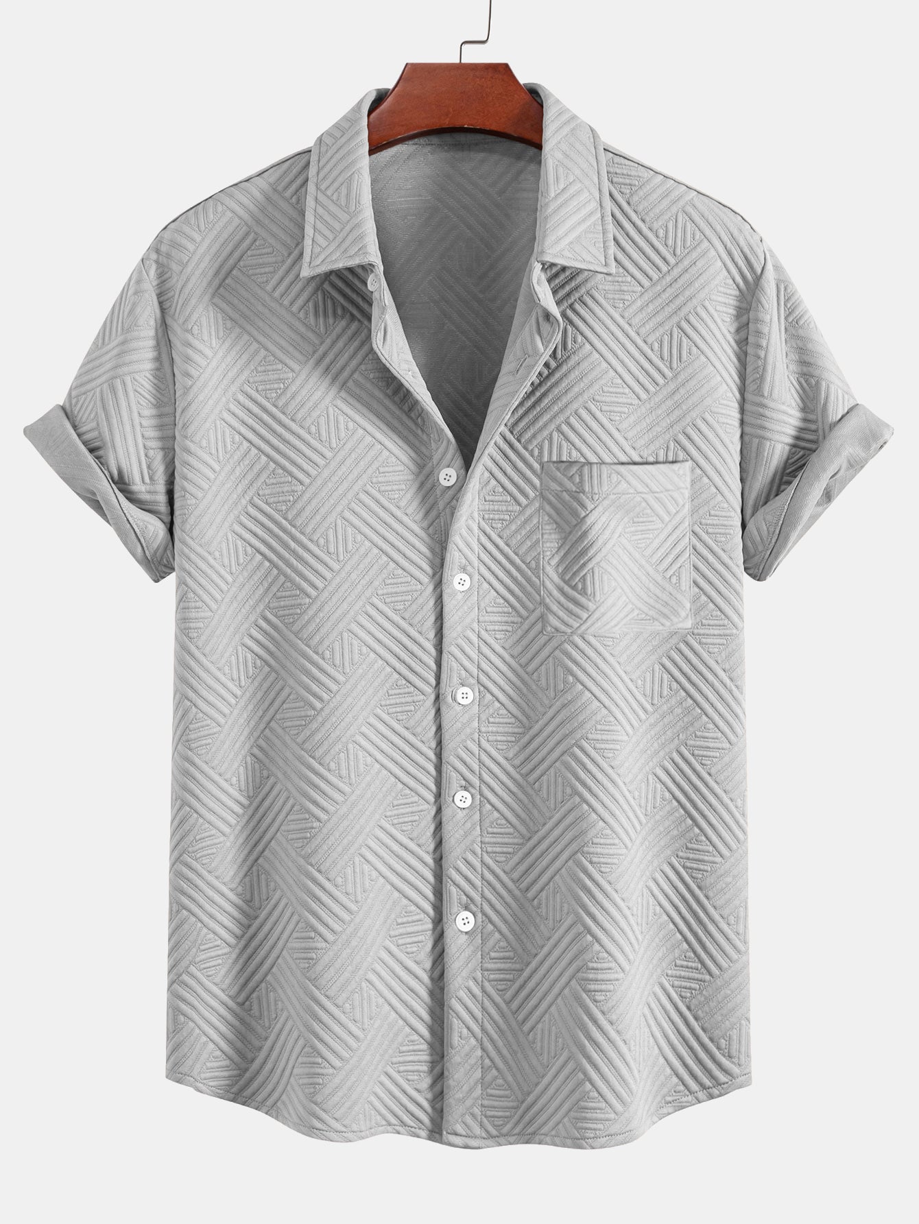 Gestreiftes Jacquard-Hemd mit Knopfleiste und Shorts mit Kordelzug