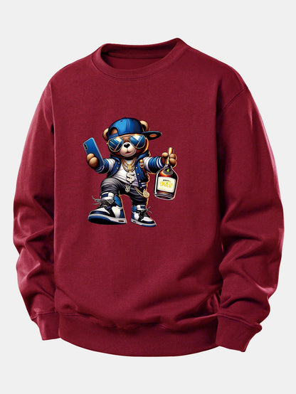 Hip Hop Bär Druck Locker Geschnittenes Sweatshirt