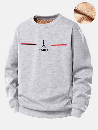 Paris Streifenmuster Teddy Fleece Gefüttertes Sweatshirt