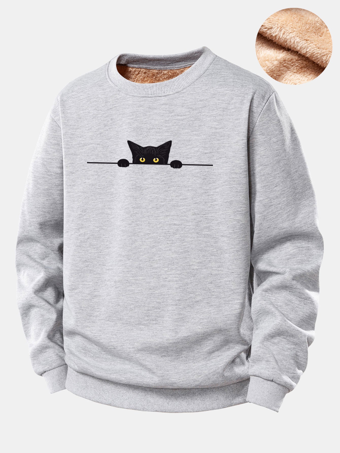 Sweatshirt mit schwarzem Katzenmotiv und Teddyfutter aus Fleece