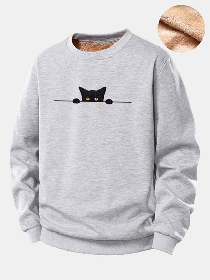 Sweatshirt mit schwarzem Katzenmotiv und Teddyfutter aus Fleece