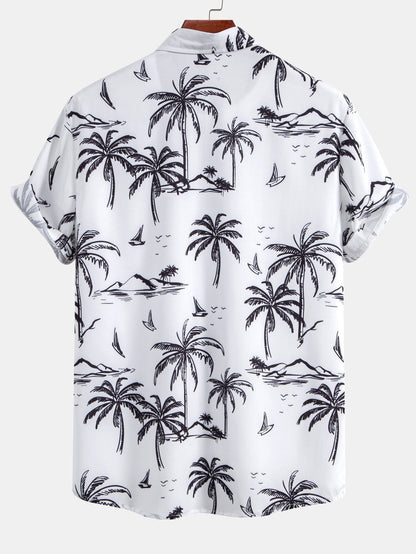 Palm Tree Island Hemd mit Knopfleiste und Kordelzug-Badeshorts