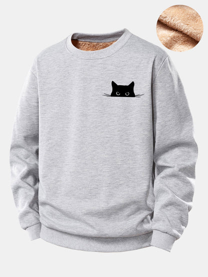 Sweatshirt mit schwarzem Katzenmotiv und Teddyfutter aus Fleece