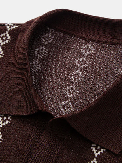 V-Ausschnitt Poloshirt mit geometrischem Strickmuster