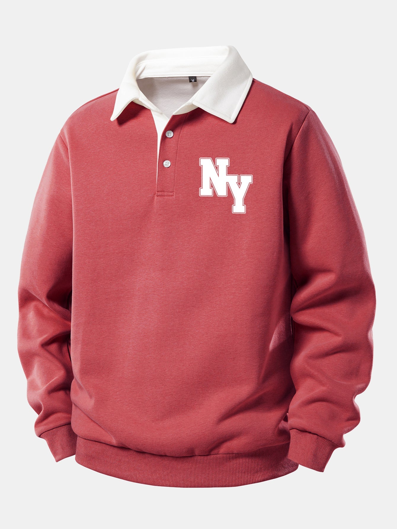 NY Print Contrast Polo Collar Sweatshirt