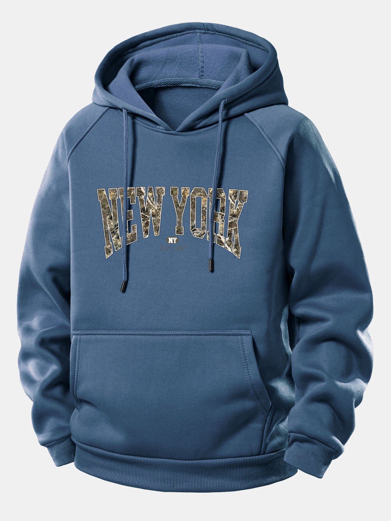 Camouflage New York Print Hoodie with Drawstring