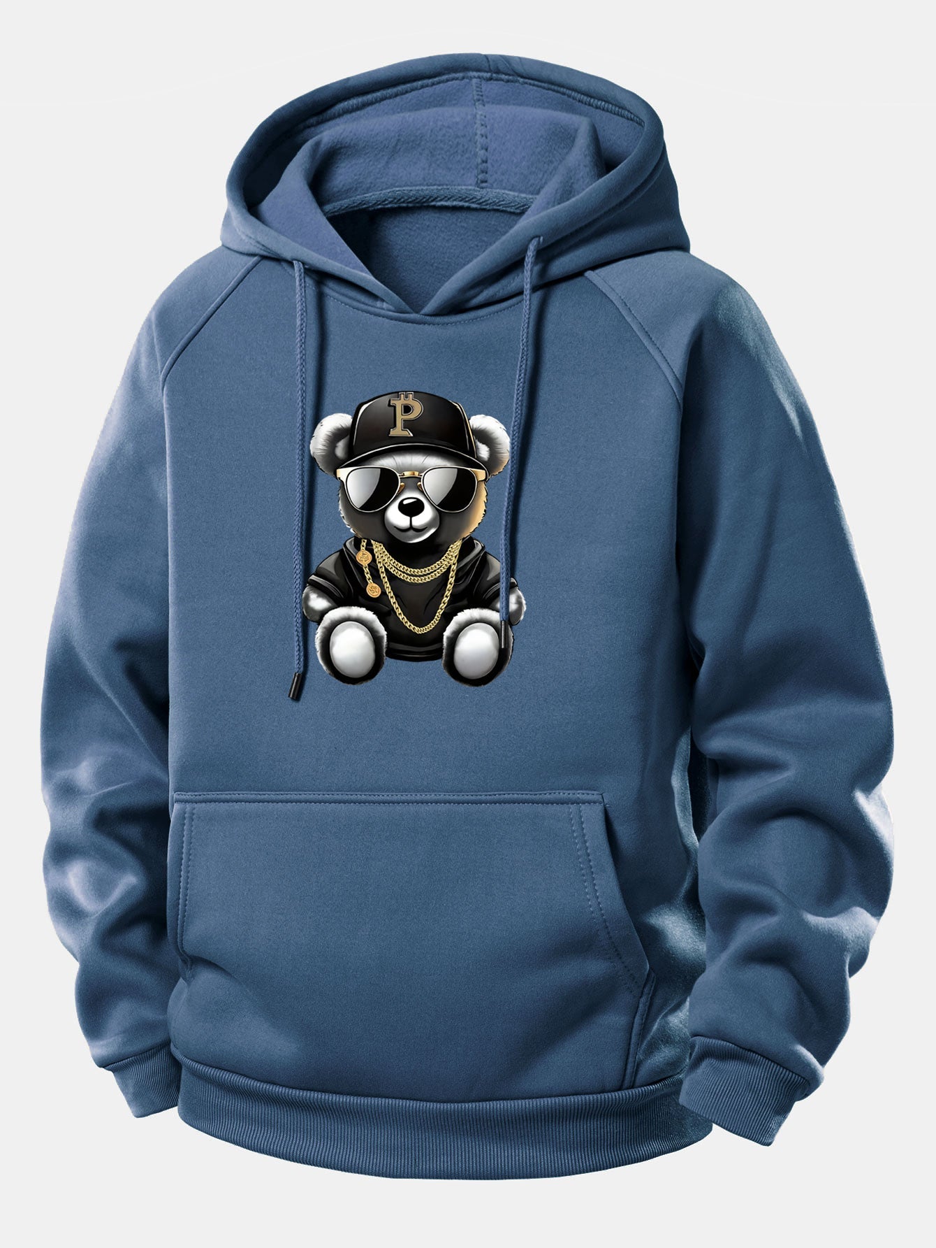 Hip Hop Bär Grafik Hoodie mit Kordelzug