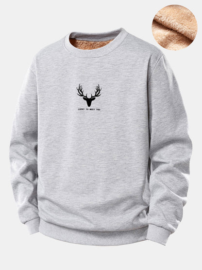 Hirsch-Silhouette Druck Sweatshirt aus Teddy-Fleece