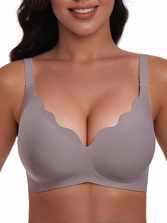 Bequemer Damen BH ohne Bügel – Nahtloser Push-Up V-Ausschnitt Soft Bra