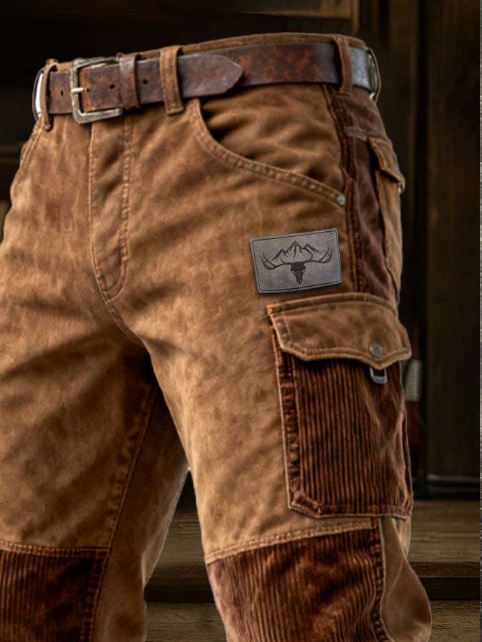 Herren Retro Outdoor Adventure Cordsamt Nähte Multifunktionale Tasche Arbeitshose
