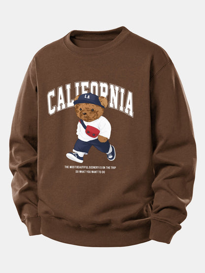 California Mode Bär Druck Locker Sitzendes Sweatshirt