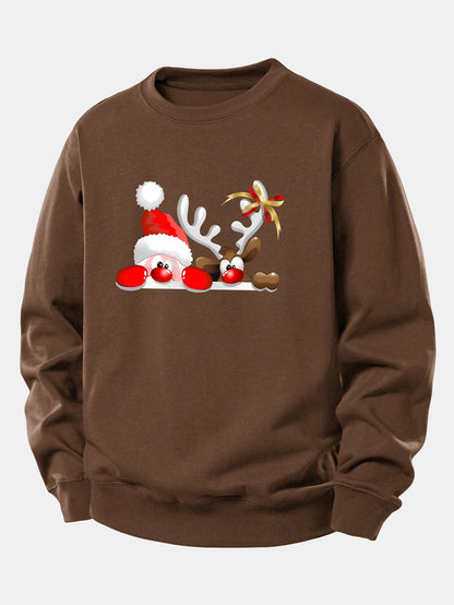Weihnachtsmann und Rentier Druck Locker sitzendes Sweatshirt