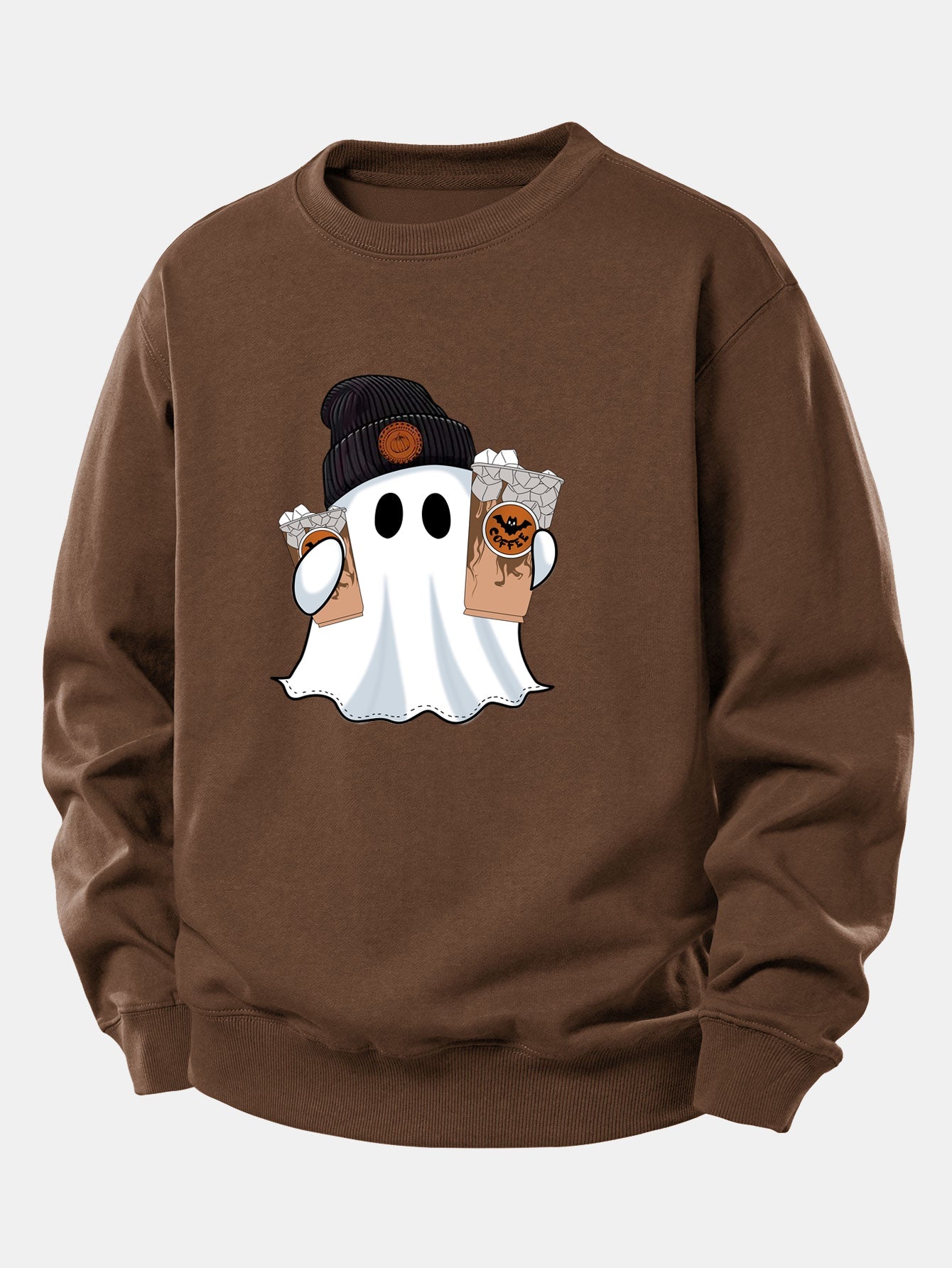 Halloween Geist Kaffee Grafik Sweatshirt mit lockerem Schnitt