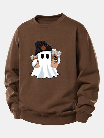 Halloween Geist Kaffee Grafik Sweatshirt mit lockerem Schnitt