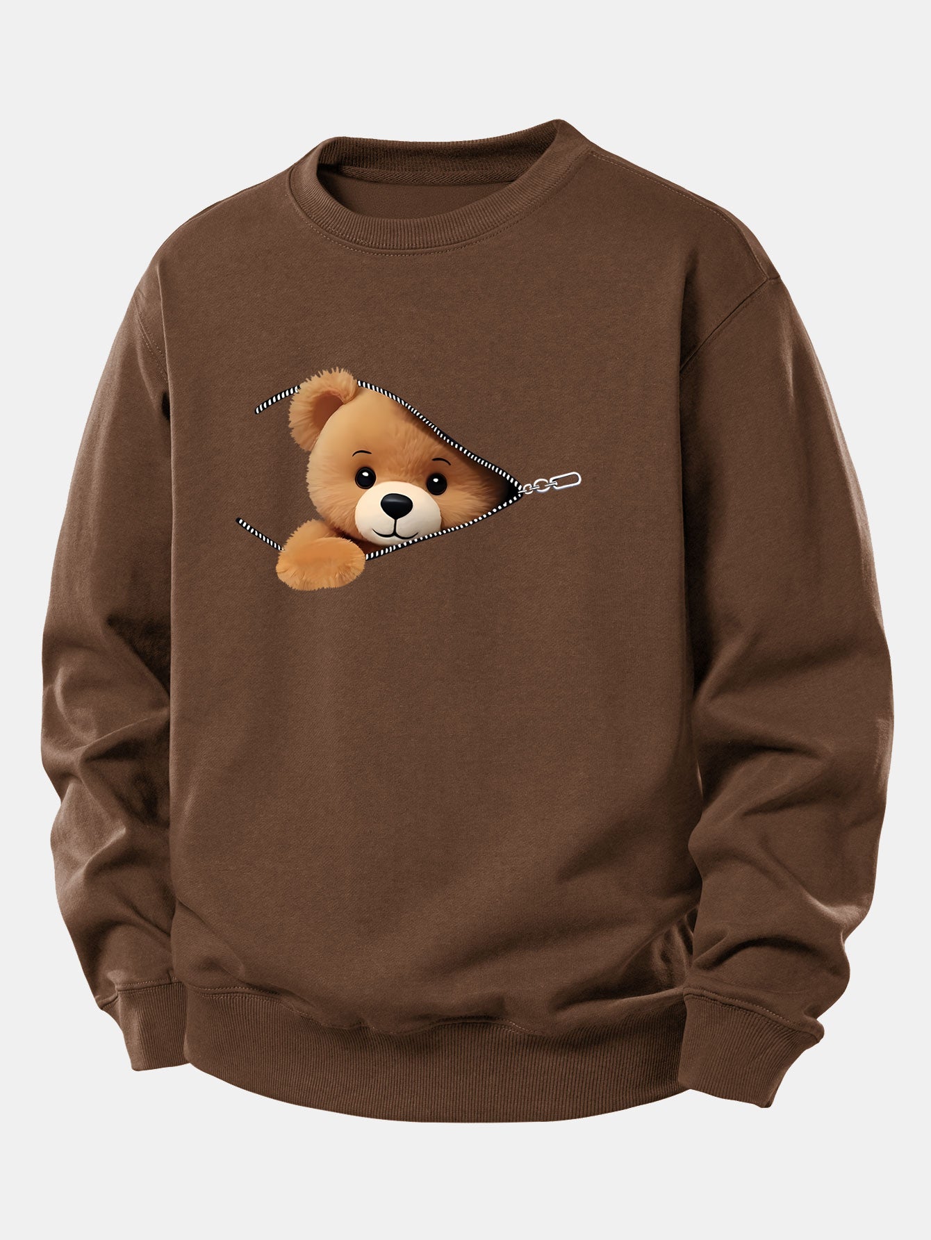 Reißverschluss-Sweatshirt mit Bärenmotiv in lässiger Passform