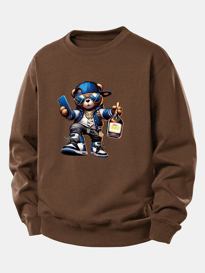 Hip Hop Bär Druck Locker Geschnittenes Sweatshirt