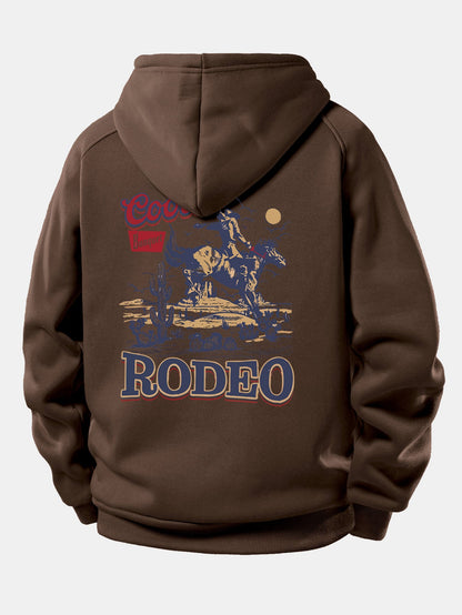 Western Cowboy Print Hoodie with Drawstring