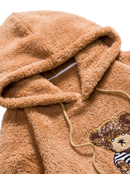Bestickter Teddy Hoodie mit Bärenmotiv