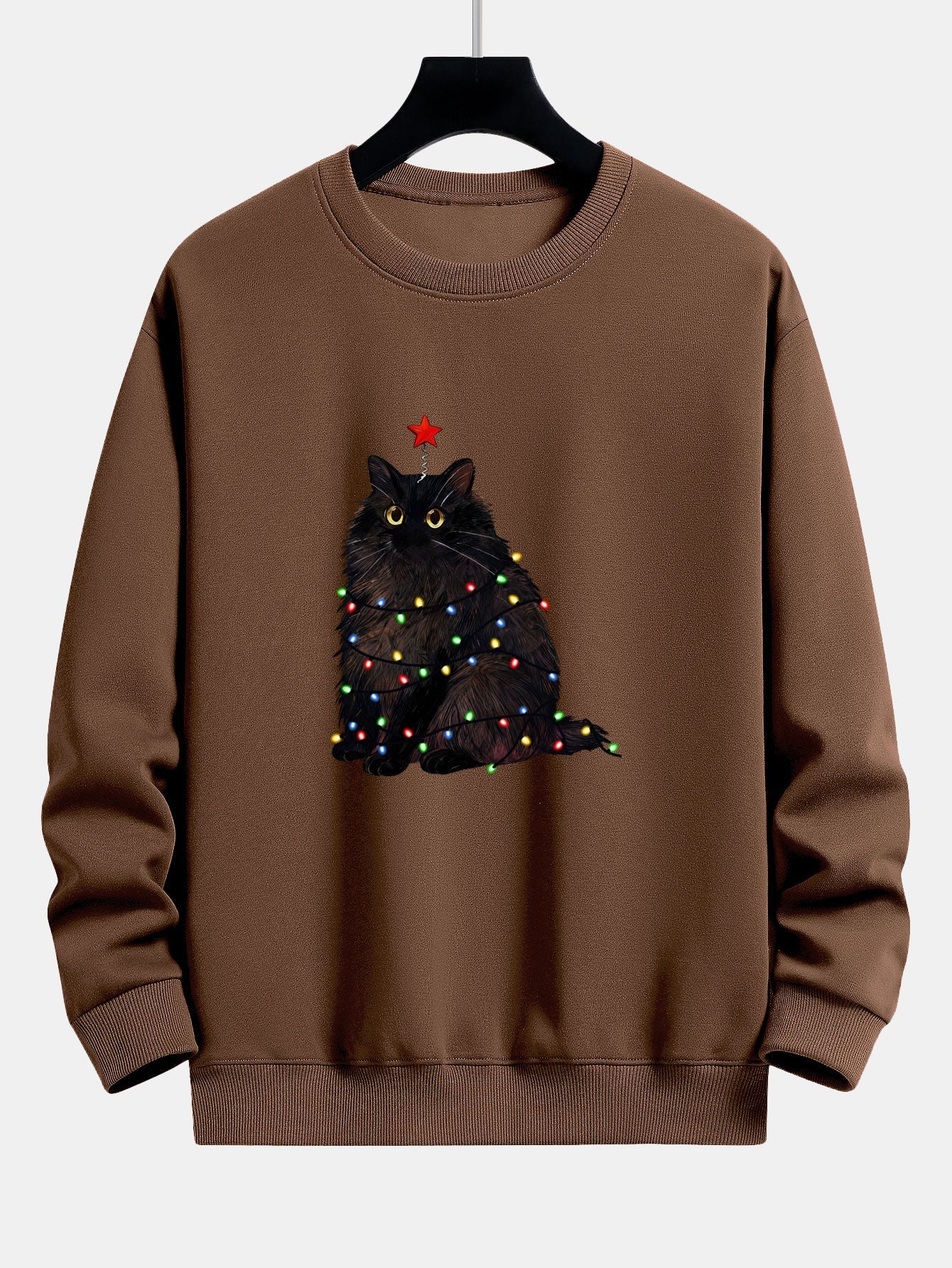 Weihnachtslichter Schwarze Katze Druck Locker sitzendes Sweatshirt