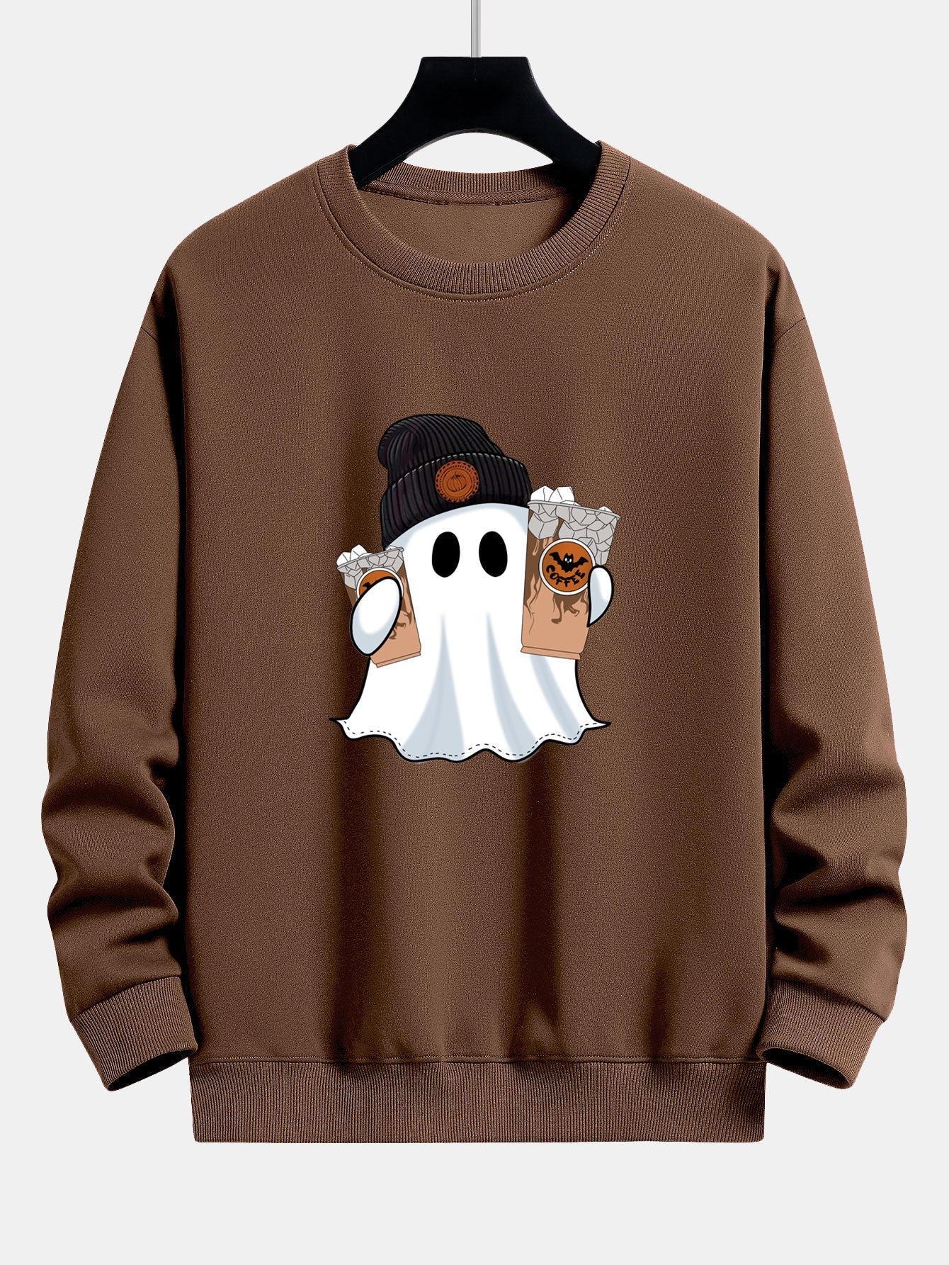 Halloween Ghost Coffee Print Relaxed Fit Sweatshirt