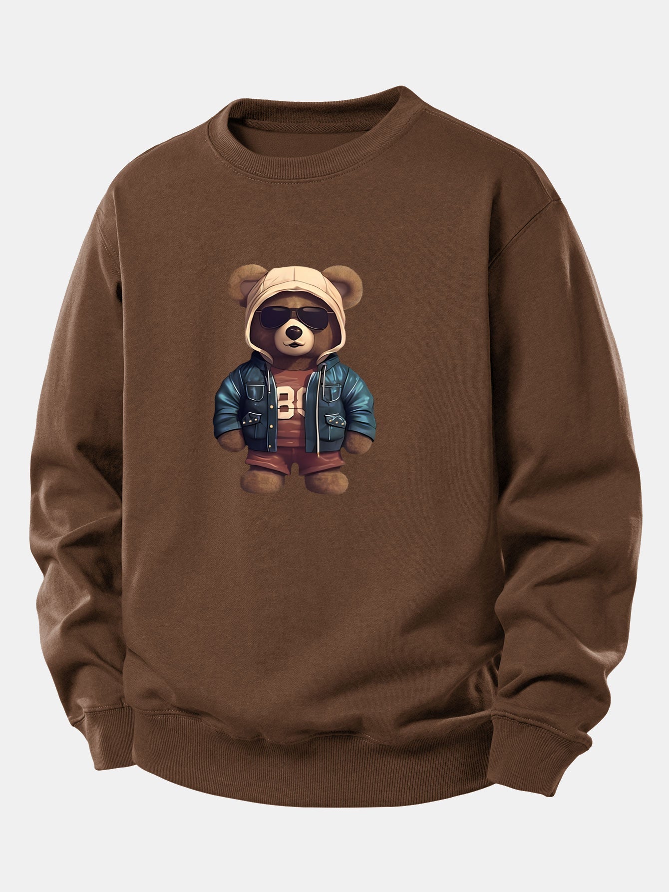 Bär im Lederjacken-Druck Relax Fit Sweatshirt